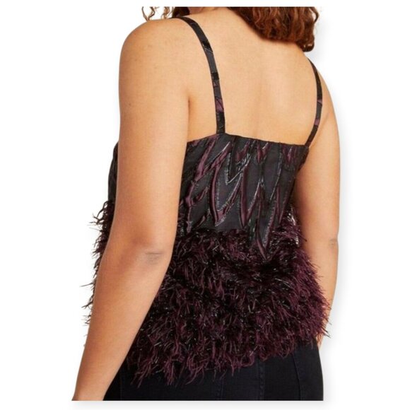 Anthropologie Parvati Textured Feathered Brocade Eggplant Cami Tank Top size 16 - Picture 3 of 12